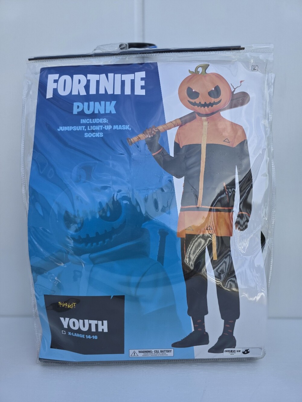 Fortnite Punk Jack O Lantern Costume Light Up Mask Jumpsuit Youth XL 14-16